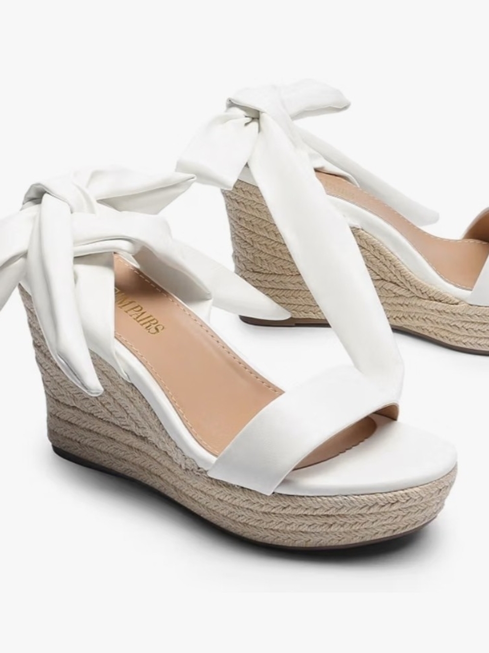 White Wedge Espadrille Sandals with Tie Ankle